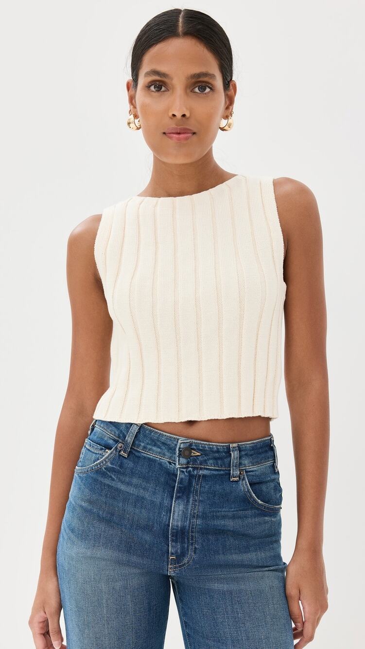 Reformation Callie Cotton Ribbed Sweater Tank - Gossamer - M